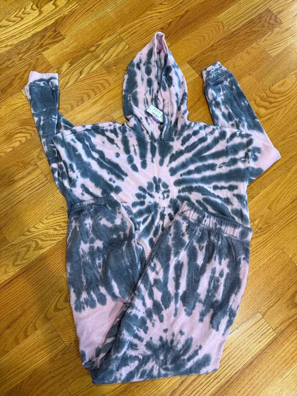 Kids Tie-Dye Hoodie & Jogger Set - Pink and Gray
